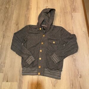 Women’s Hooded Button-Up Sweater Jacket - Charcoal Gray